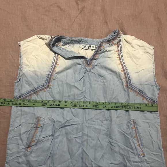 Cato Plus Size 18/20 Chambray Embroidered Blouse Gold beadwork Boho Hippie tunic - Picture 8 of 8